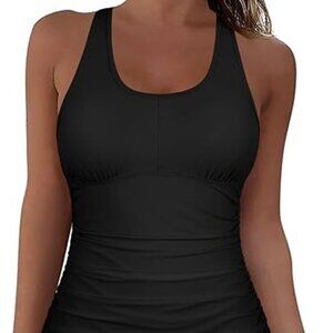 FIRPEARL MODEST WOMEN BLACK TANKINI SWIMMING RUCHED TANK SIZE US 14 NEW WITH TAG